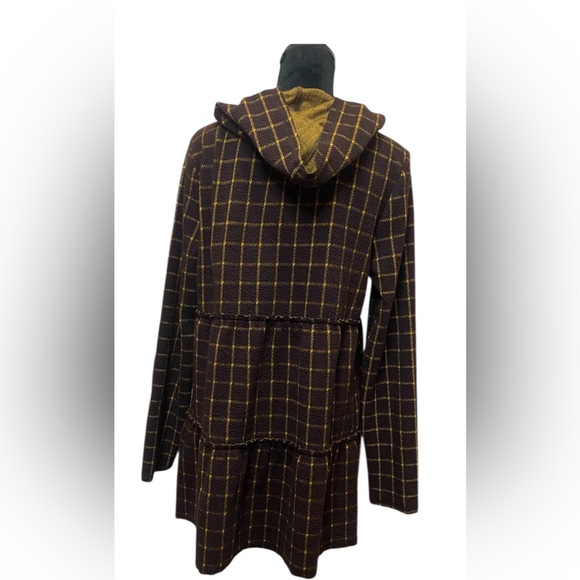 ODDY Brown and Yellow Plaid Hooded Trench Coat - Picture 4 of 12